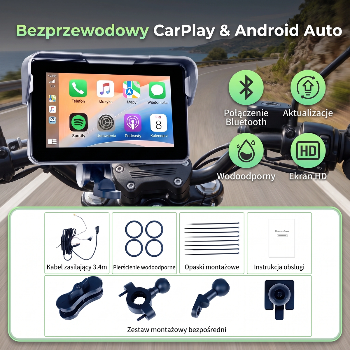 Nawigacja, muzyka, rozmowy i większa kontrola nad trasą — bez telefonu na kierownicy.
