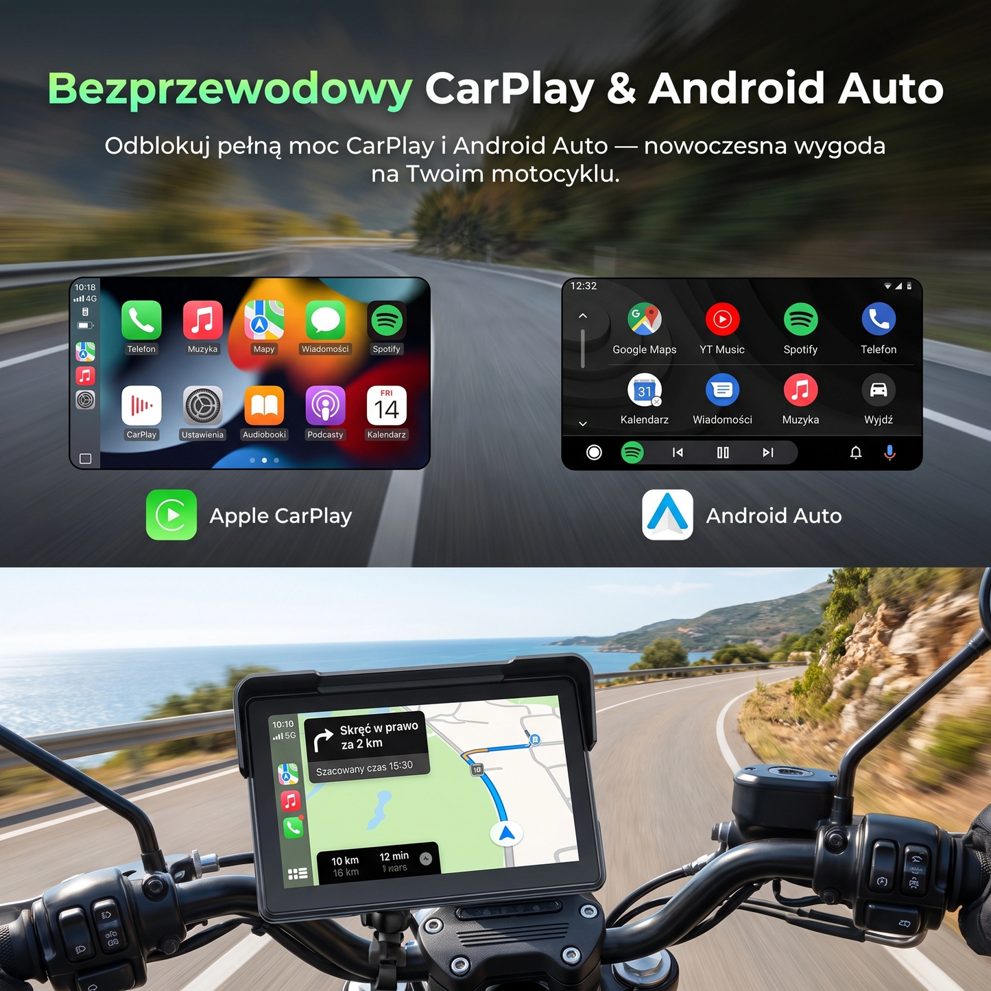 Ekran CarPlay/Android Auto na Motocykl