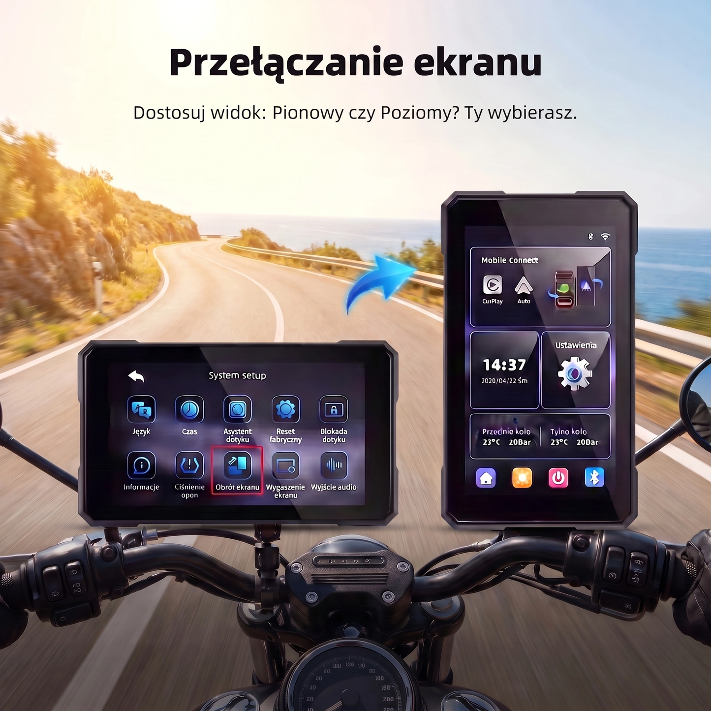 Ekran CarPlay/Android Auto na Motocykl